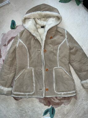 Fleet Street Women's Hooded Shearling-Trim Suede Genuine Leather Jacket